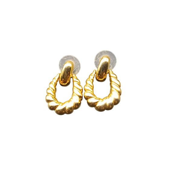 Gold Tone Twisted Door Knocker Earrings Retro Chic - Picture 2 of 4